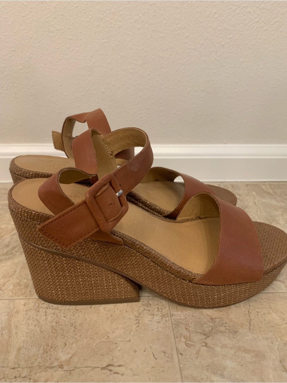 Women’s Brown Wedge Sandals with Buckle Strap